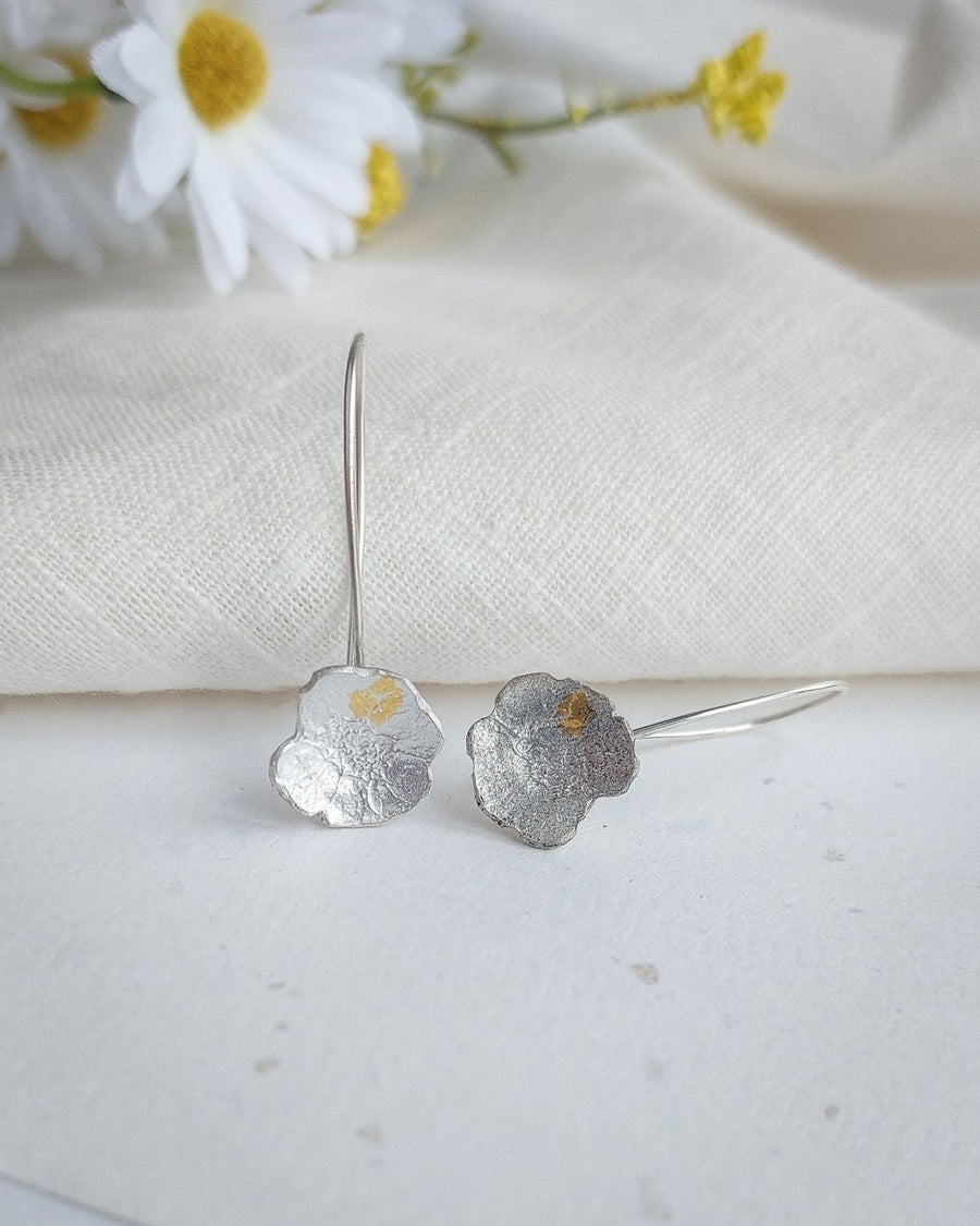 Daisy Flower Dangling Silver Earrings