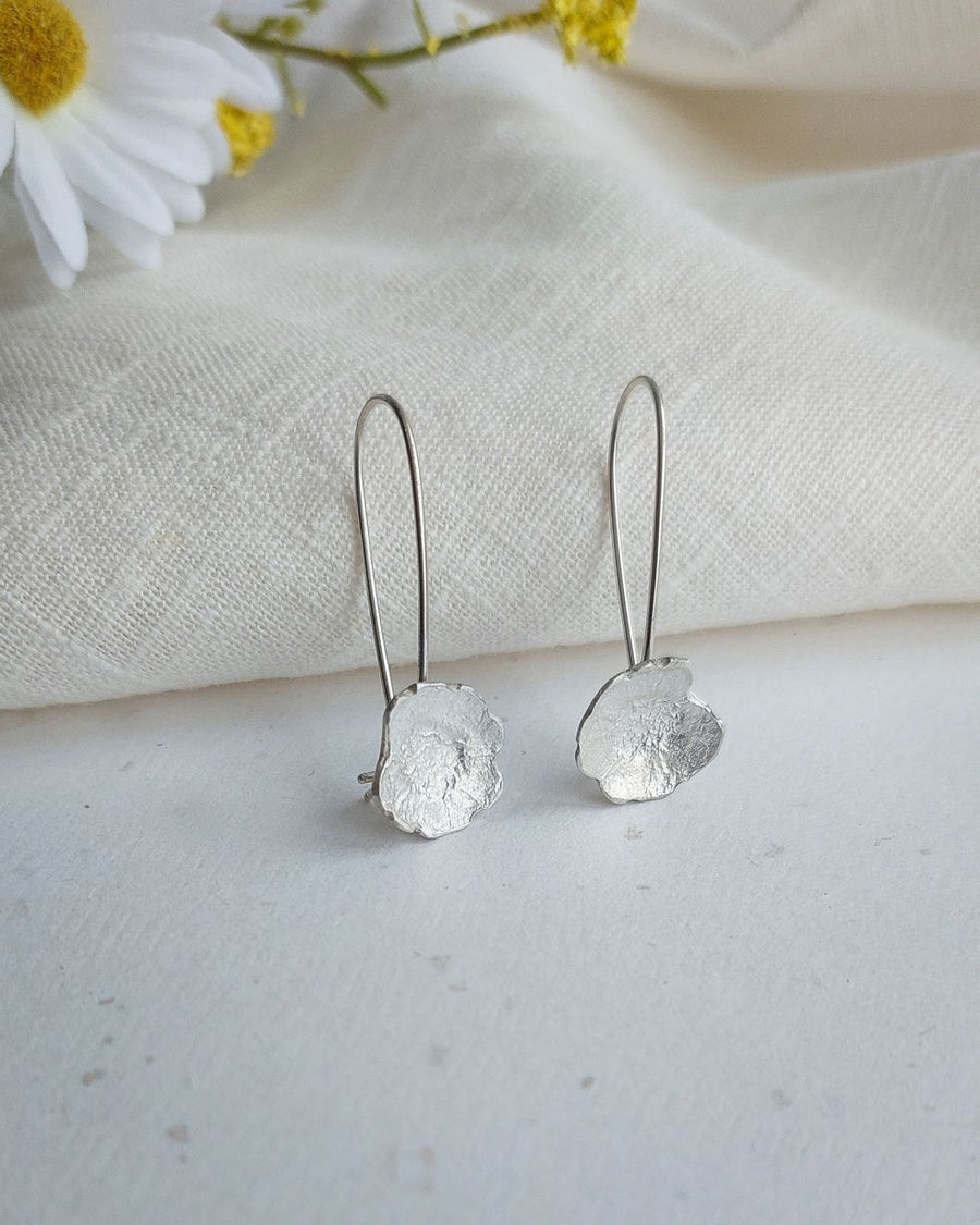 Daisy Flower Dangling Silver Earrings