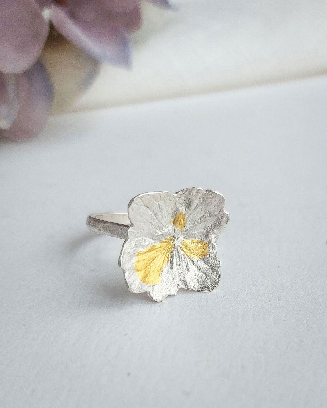 Silver Hydrangea Flower Ring