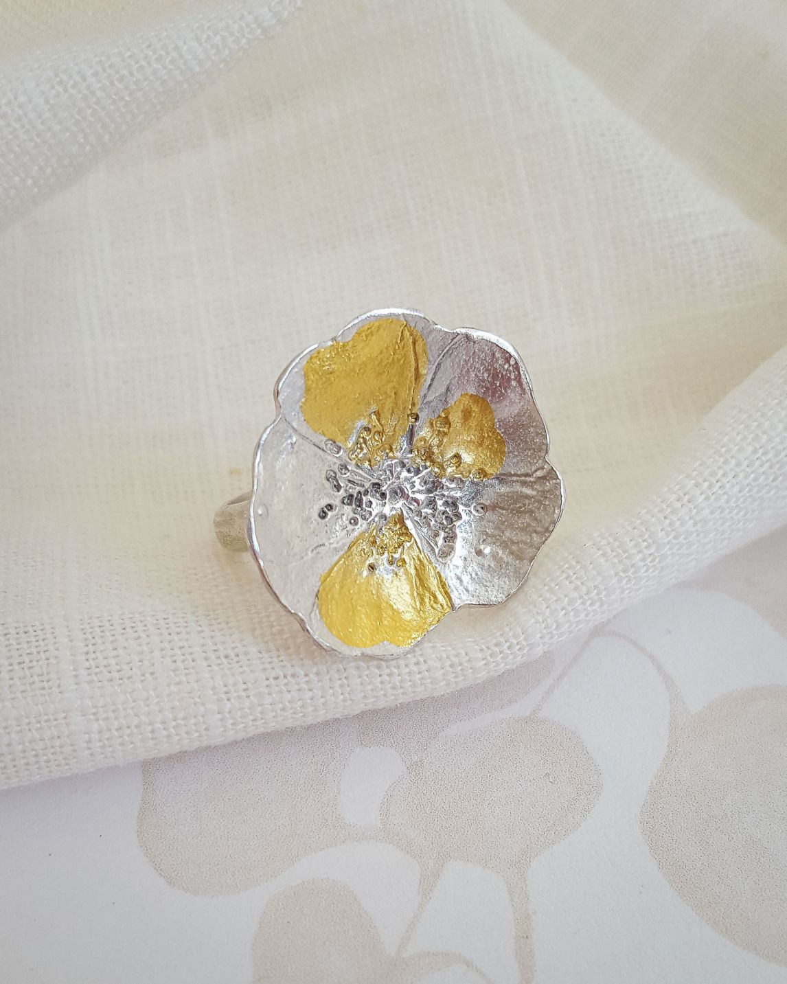 Silver Large Rose Flower Ring