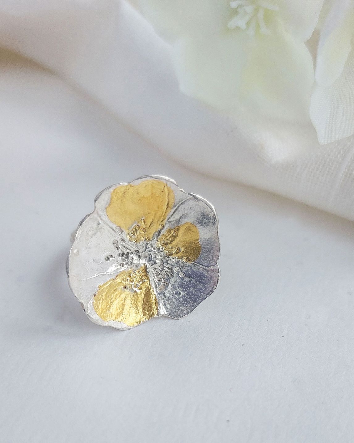 Silver Large Rose Flower Ring