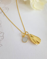 March Birthflower Necklace - Daffodil & Aquamarine Birthstone